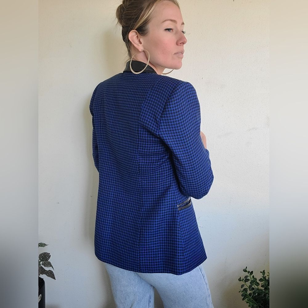 Sebastian Wool + Leather Vintage Houndstooth Blazer S-M - Picture 12 of 15